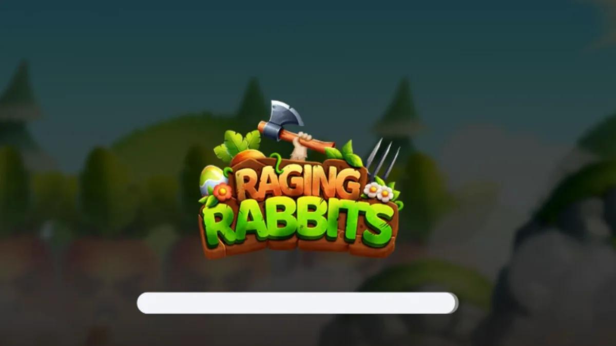 Tampilan visual slot Raging Rabbits dengan tema kelinci militer yang lucu